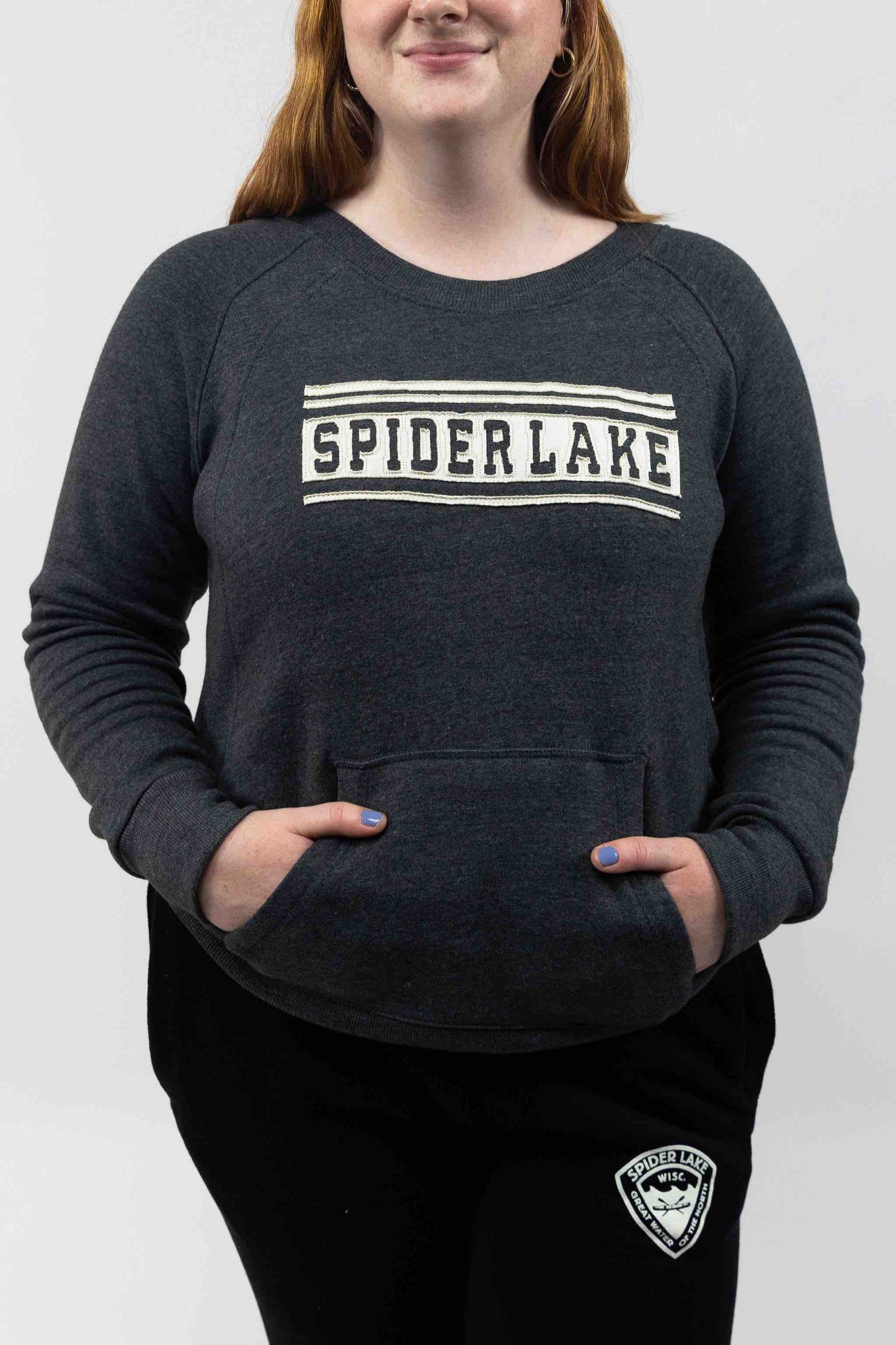 Spider Lake Wisconsin Women's Pocket Crew Sweatshirt